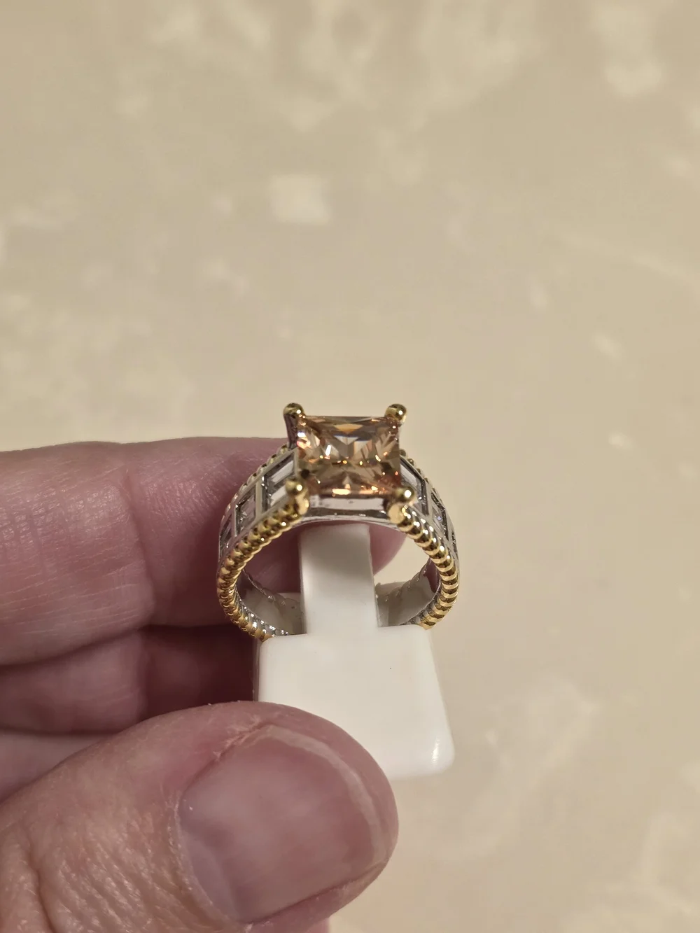 Gold and Silver CZ and Champagne Topaz Ring Size 6